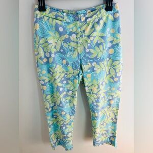 Lilly Pulitzer Blue Green Fish Print Pants Size 2 Coastal Preppy Beach